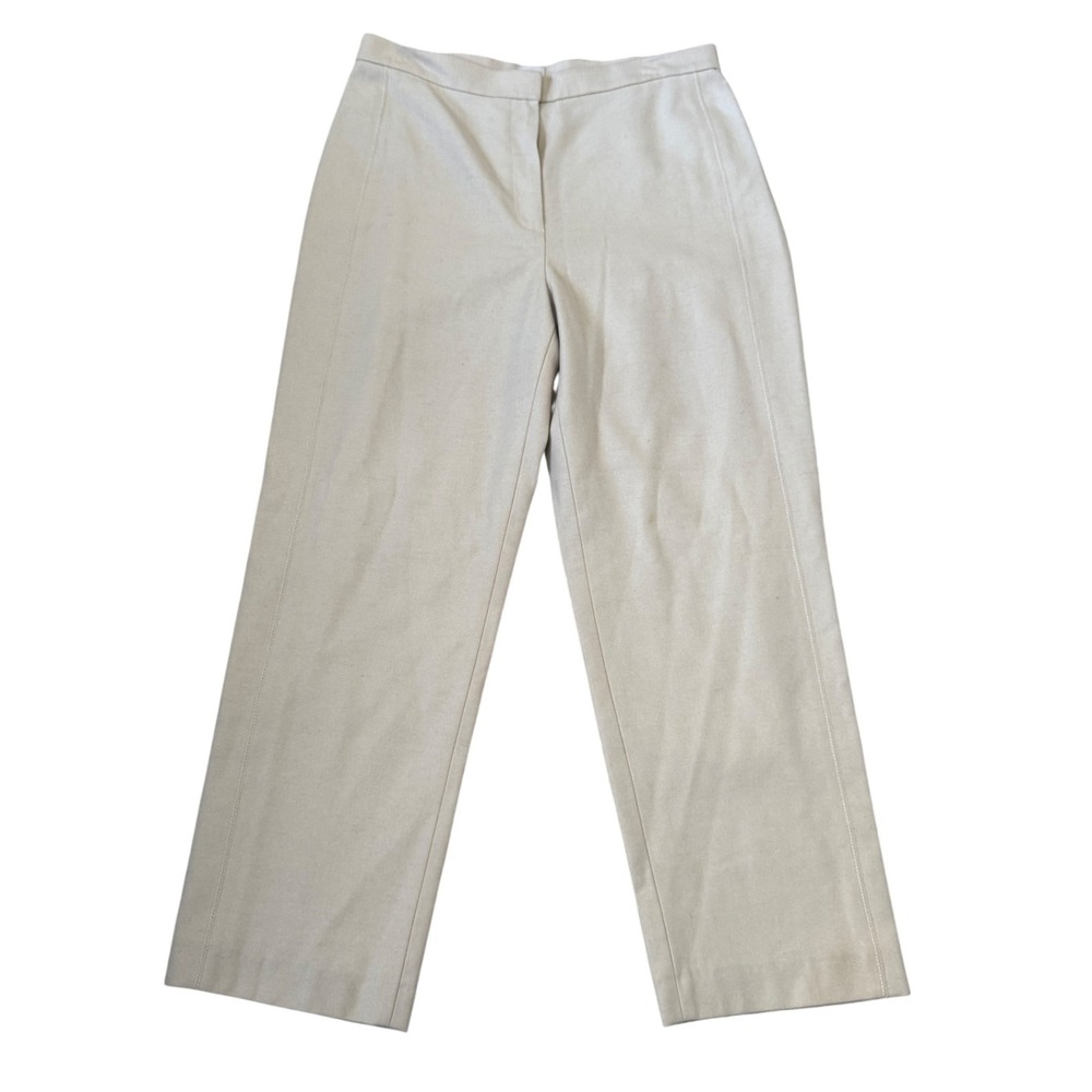 Anne‎ Klein Wool Blend High Waisted Straight Leg Trousers Cream Beige Size 6